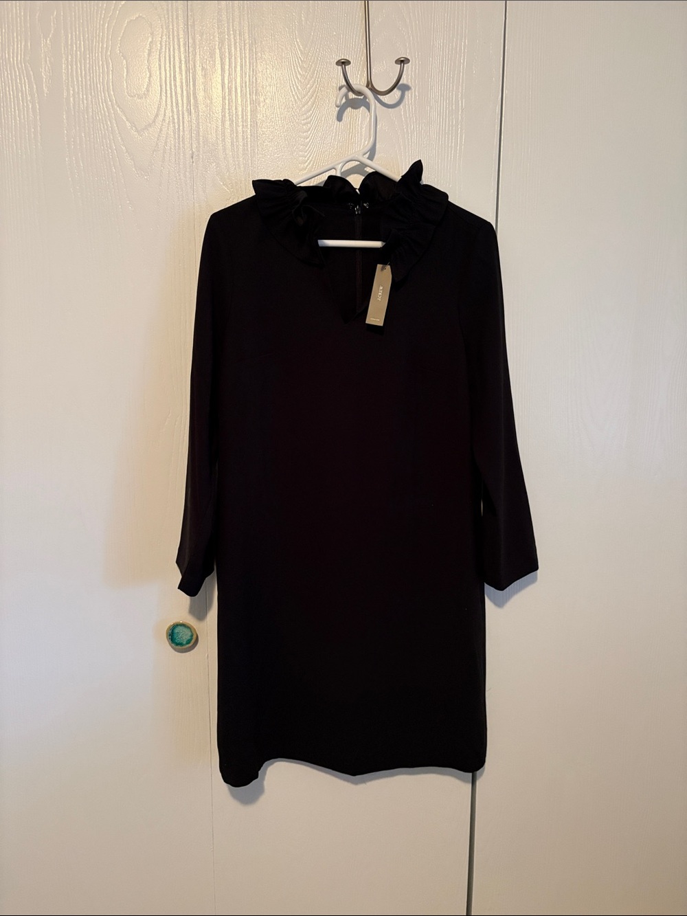 J. Crew Black Midi Dress with Ruffle Collar